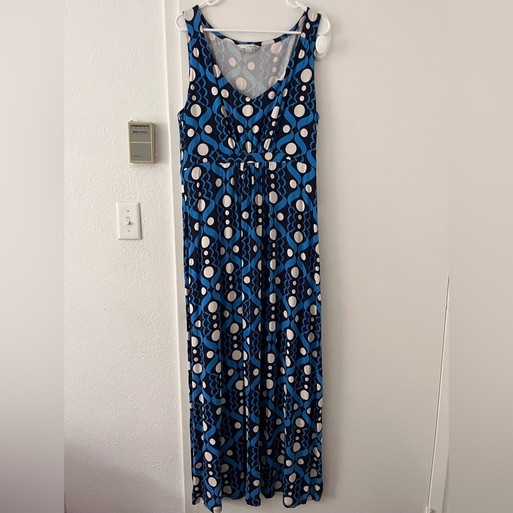Boden Geometric Pattern Blue Jersey Maxi Dress Stretchy Comfortable Size 14R
